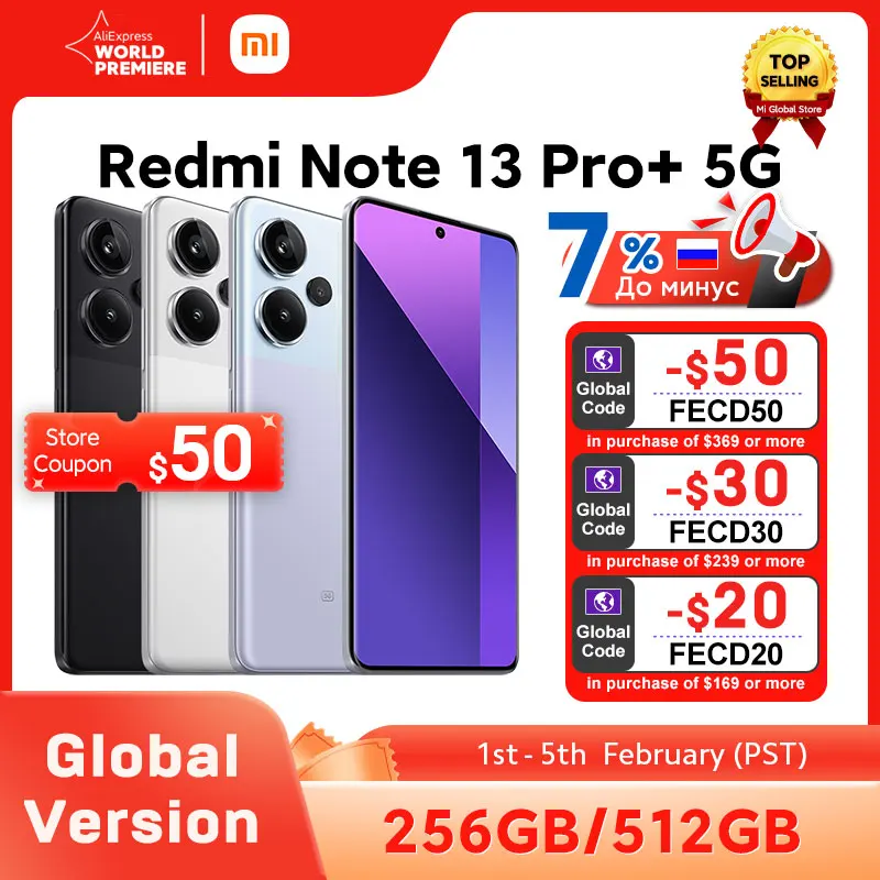 [World Premiere] Xiaomi Redmi Note 13 Pro Plus 5G Smartphone MediaTek Dimensity 7200-Ultra 200MP OIS Camera 120W HyperCharge NFC - AliExpress - ТОП-товары этого лета