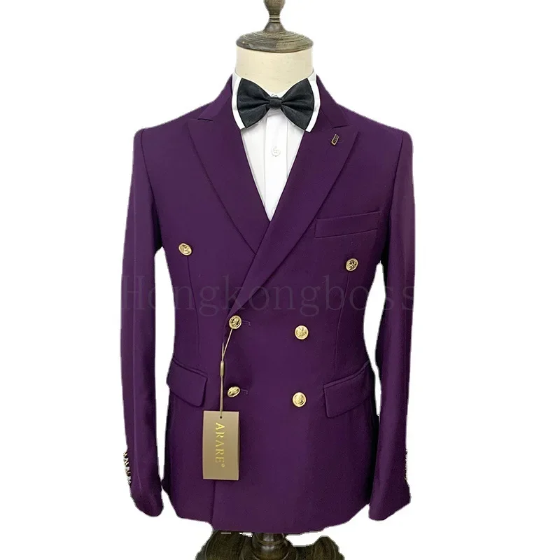 2 Pcs Suit Set Blazers Jacket Pants Fashion Men Casual Business Pure Color Double Breasted Groom Wedding Formal Dress Suit for mens suit