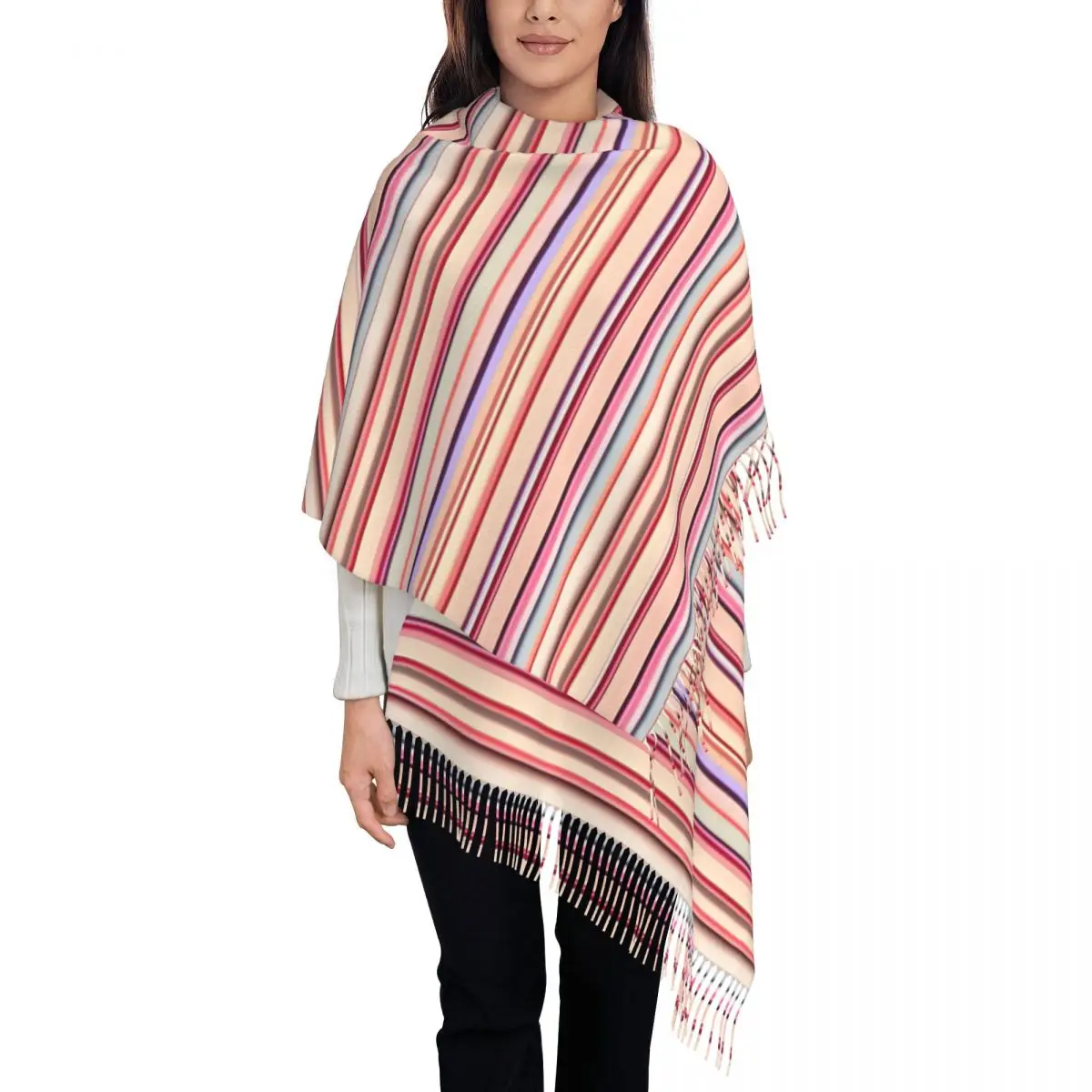 

Warm Scarf Autumn Retro Striped Shawl Wraps Colorful Print Designer Bandana Unisex Luxury Brand Large Scarves