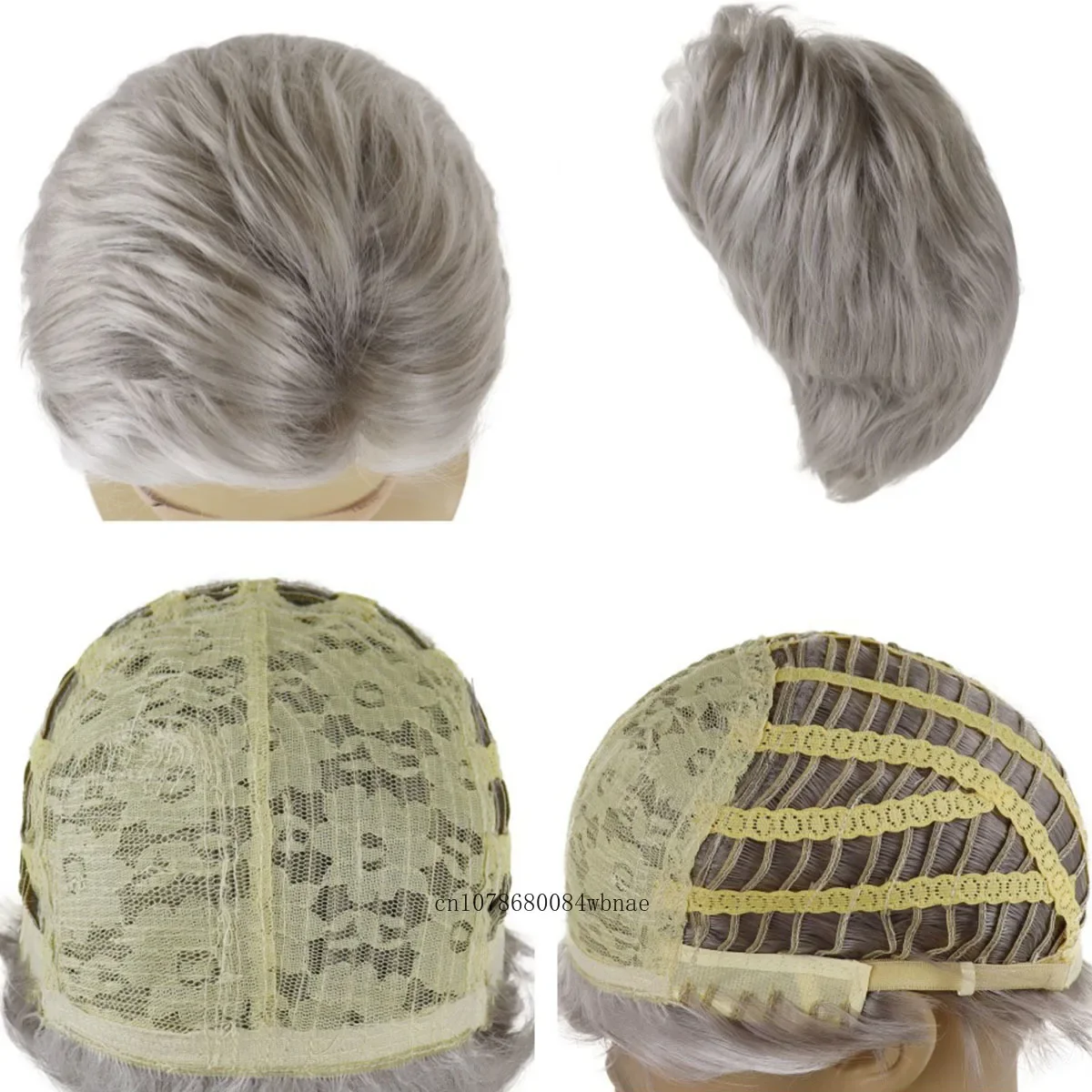 Men Wigs Synthetic Short Grey Grandpa Old Man Wig Halloween Costume Gray Wig Side Bangs Daily Party Costume Natural Looking
