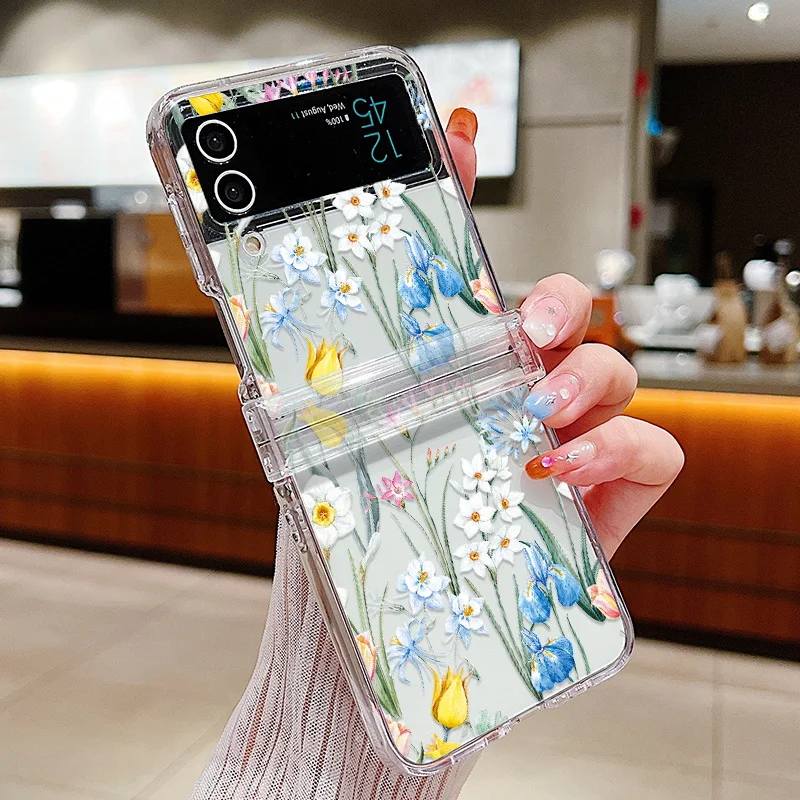 Flower Pattern Shockproof Folding Transparent Hard Cover Case