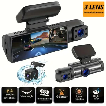 3 telecamere Dash Cam per telecamera per auto Videoregistratore 1080P DVR per auto Telecamera per vista posteriore anteriore Visione notturna Scatola nera Accessori per auto