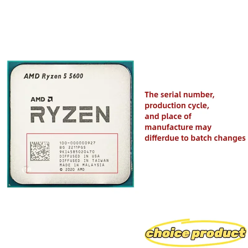 AMD Ryzen 5 5600 데스크탑 CPU 프로세서 6코어 12스레드 3.5GHz AM4 소켓 65W 게이밍용 박스 없음