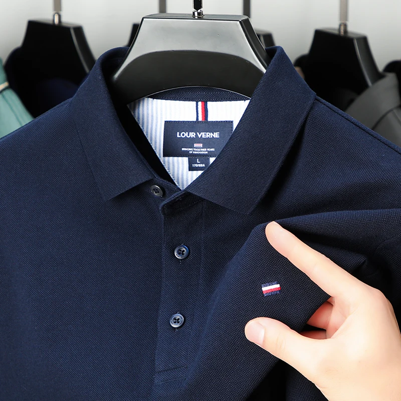 Men's Polo Shirt Spring Autumn 100%Cotton Lapel Embroidered Long Sleeve Korean Street Fashion T-Shirt Luxury Brand long sleeve t shirt