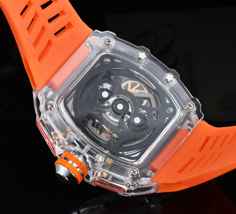 2022 Luxury 6-pin quartz watch richard transparent bezel men's automatic watch men's designer wrist waterproof Reloj Hombre