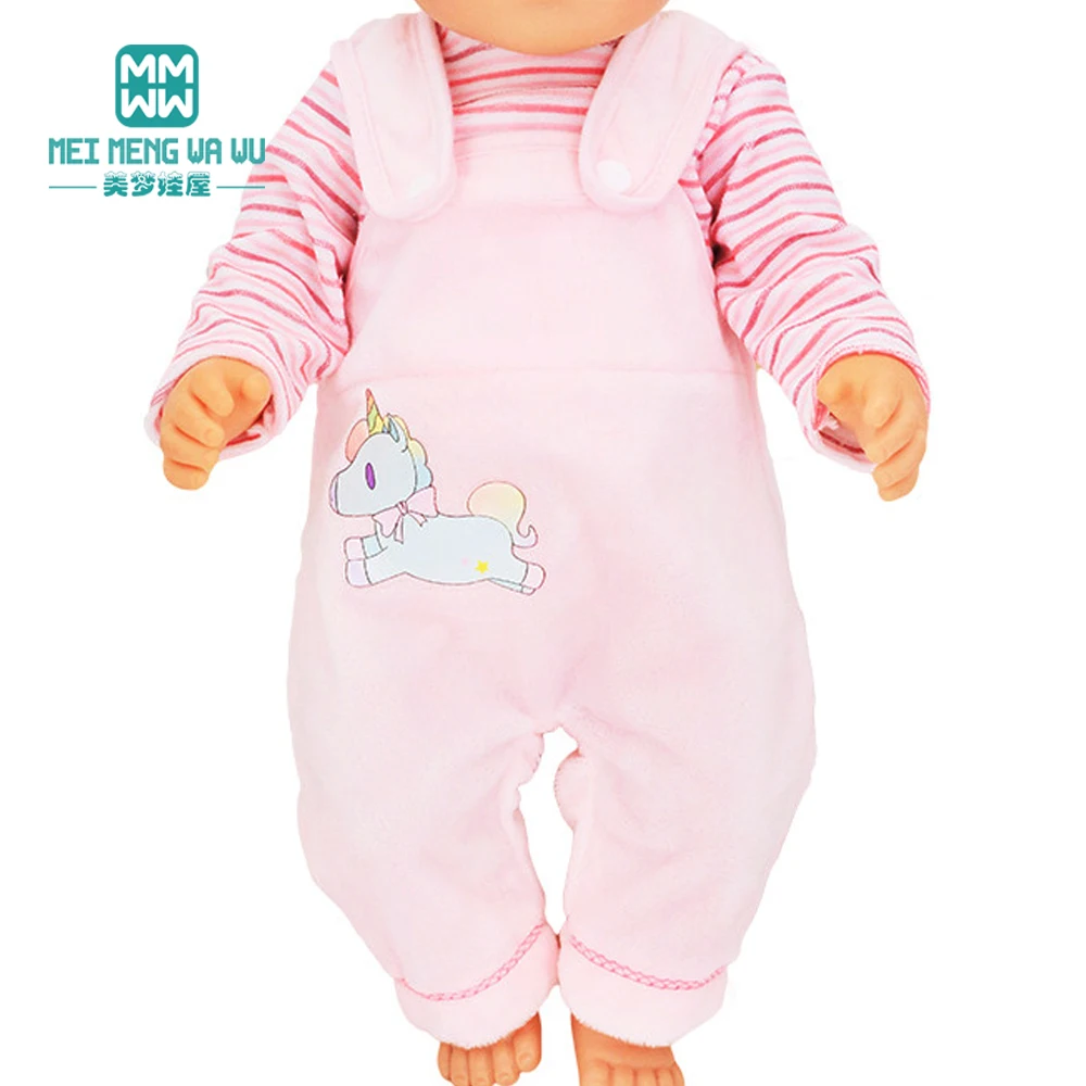 Doll Clothes Born Baby Fit 18 inch 40-43cm Striped T-shirt pink strap pants American doll OG girl's gift doll clothes