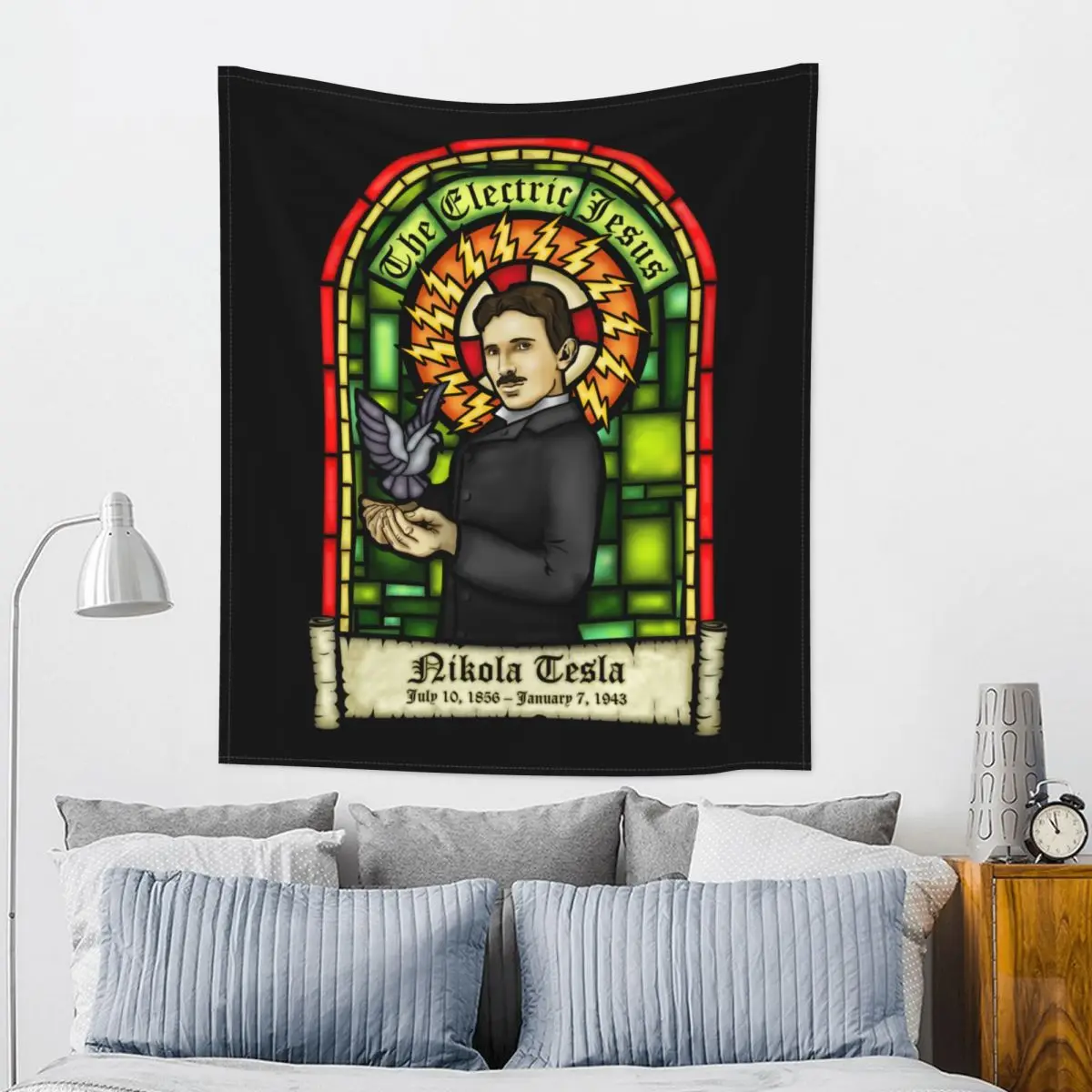 Nikola Tesla The Electric Jesus Tapestry Hippie Wall Hanging Scientific Soggetto Inventor Physics Room Decor Art Wall Coperta