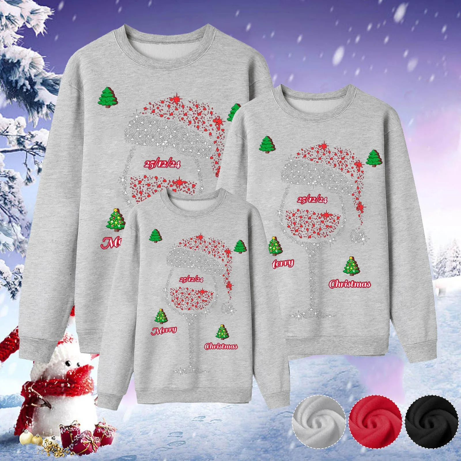 thumbnail image 2 of Conjuntos familiares a juego de Navidad Sudadera con cuello redondo y manga larga con estampado de Papá Noel Conjunto familiar para padres e hijos para las fiestas navideñas 2025, 2 of 5