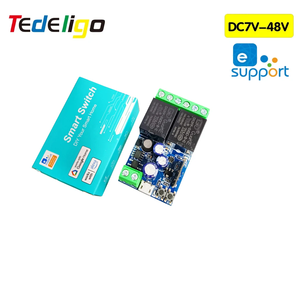 EWelink WiFi Smart Relay Switch DC 12V 24V 48V Module 2 Channel 2.4GHz Remote Control Work with Alexa Googole Home Voice Control