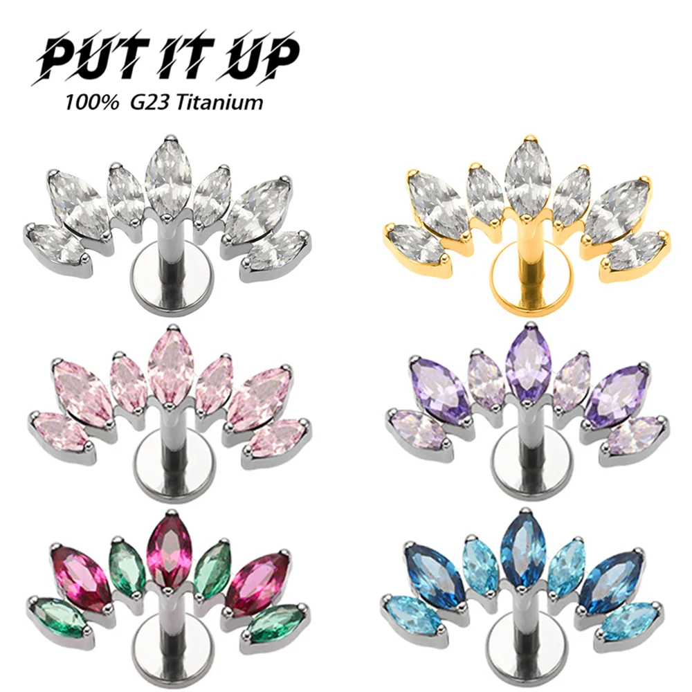 PUTITUP Official F136 Titanium Brand New Hot Seven Horse Eye Zirconia Earrings Fashion Ear Bone Lip Stud Body Piercing Jewellery