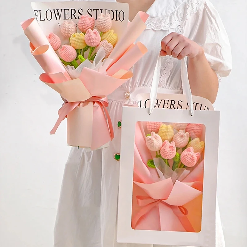 1pc Tulip Crochet Flowers Artificial Woven Flowers Handmade Tulipanes Wedding Gift for Guest Home Decoration Valentine's Gift 6