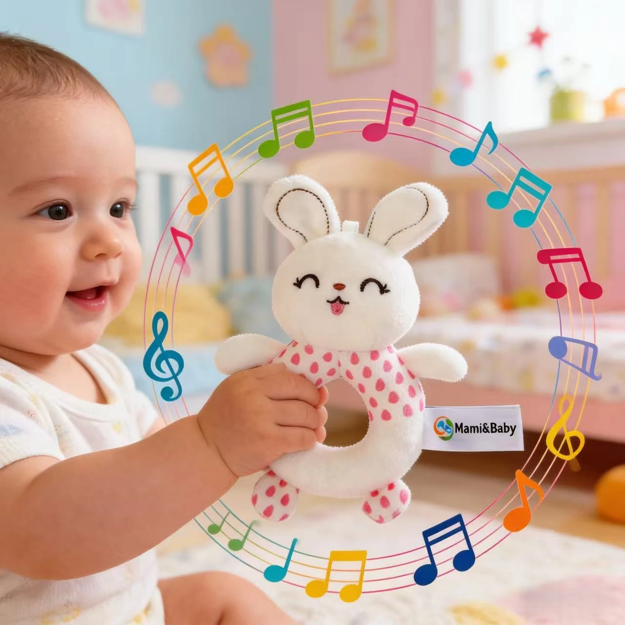 Baby Rattle Toy 0-12 Months, Multicolor Sensory Toy, Animal-Shaped Grasping Toy with BB Sound, Early Educational Development