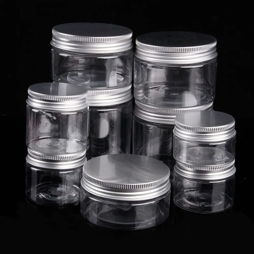 1PC 30-250ml Aluminum Cap Cosmetic Tin Pot Lip Balm Jar Oil Wax Transparent Plastic Empty Bottle Home Container Storage Bottles
