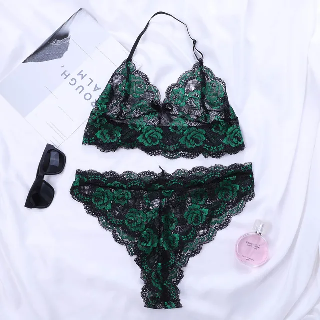 Women Sexy Sheer Floral Lace Pajamas Lingerie Set High Waist Sleepwear Bra And Panty 2 Piece Nightwear S Womens Corsets Lingerie 3