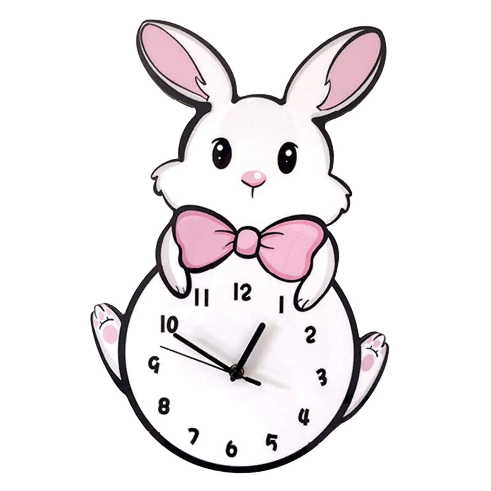 Cartoon Wall Clock Rabbit Wall Hanging Clock Decor Silent Decorative Clock for Bedroom Home Indoor Kids Room Living Room