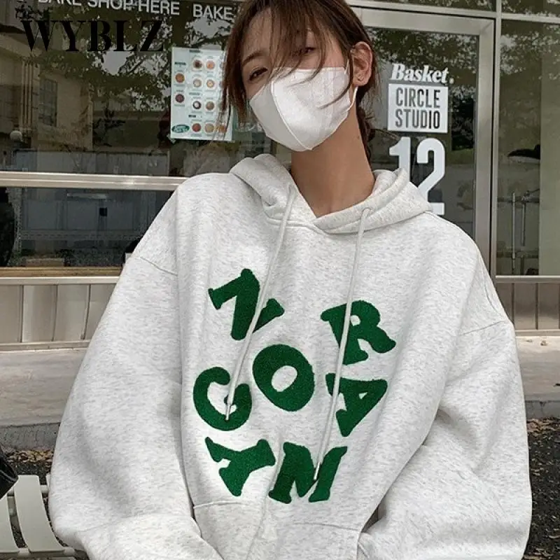 

WYBLZ Letter Print Hoodie Women Korean Casual Y2K Long Sleeve Pullover Tops Hooded Sweatshirt Autumn Harajuku Oversize Hoodies