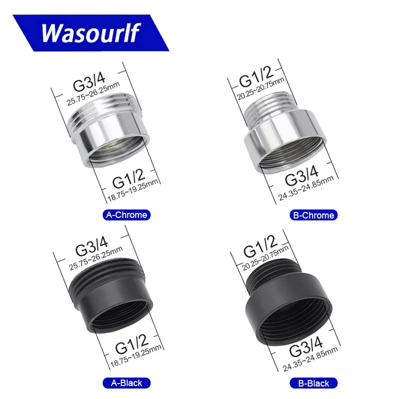 WASOURLF Bathroom Kitchen Pipe Hose Adapter G 1/2 3/4 Inch Male Thread Transfer Connector Shower Faucet Accessories Black Chrome pipe fitting hose pipe fitting water faucet adapter