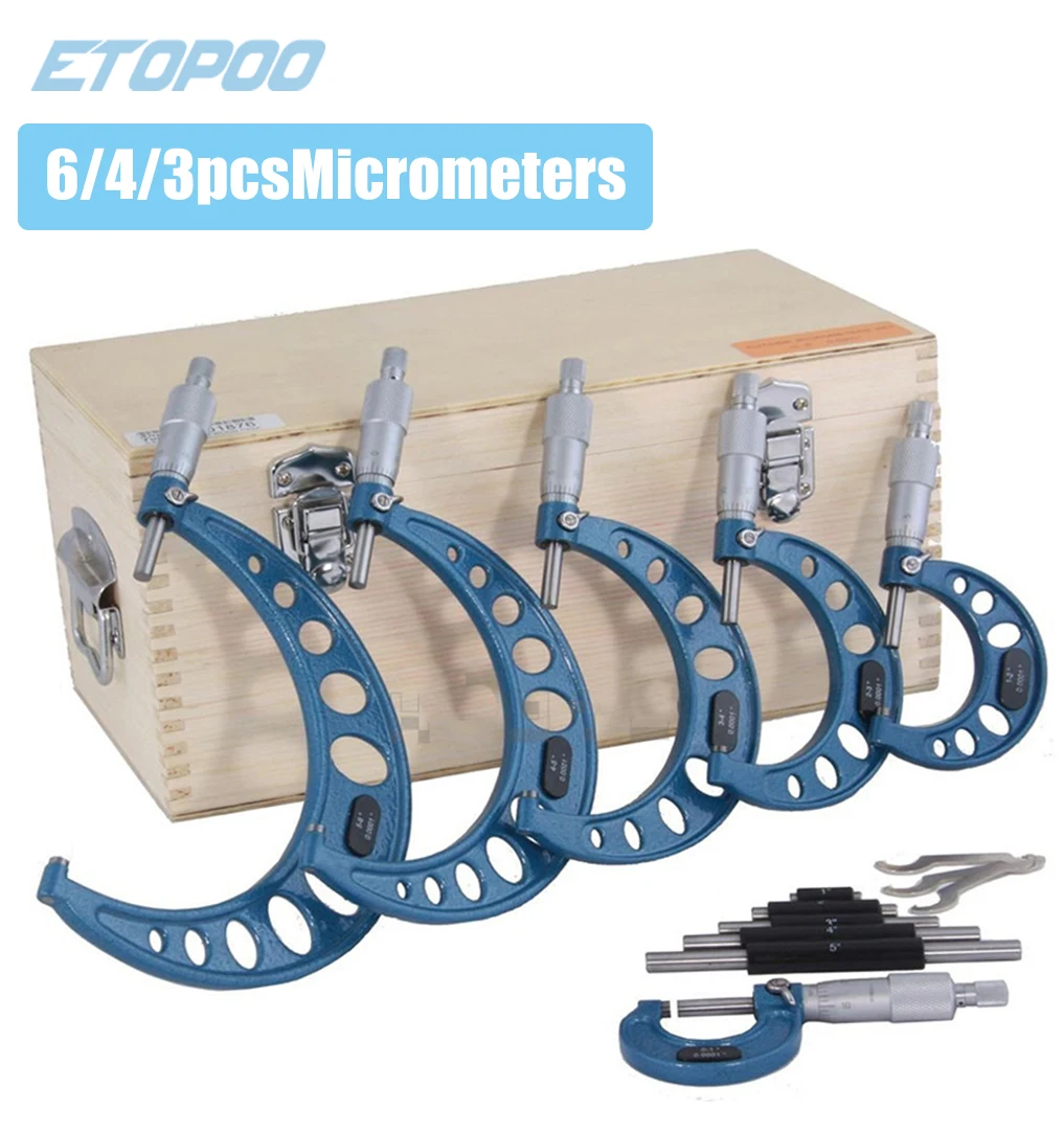 6pcs/4pcs/3pcs 0-150mm Outside Micrometers Set 0-25 25-50 50-75 75-100 100-125 125-150 Micrometers Kit Rod Caliper Measure Tool