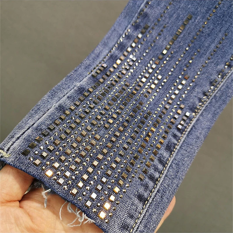 Ladies Heavy Industry Rhinestone Skinny Jeans 2023 Spring Summer High Waist Women Blue Denim Pants Korean Street Stretch Pants images - 6