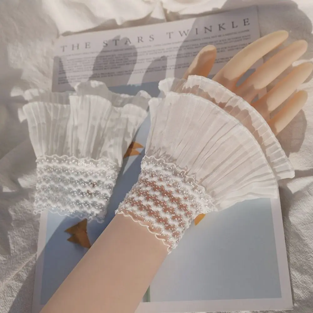 1Pair Spring Autumn Gloves Sweater Decorative Arm Cover Fake Sleeve Lace Cuffs Ruffles Elbow Sleeve Detachable Sleeve Cuffs