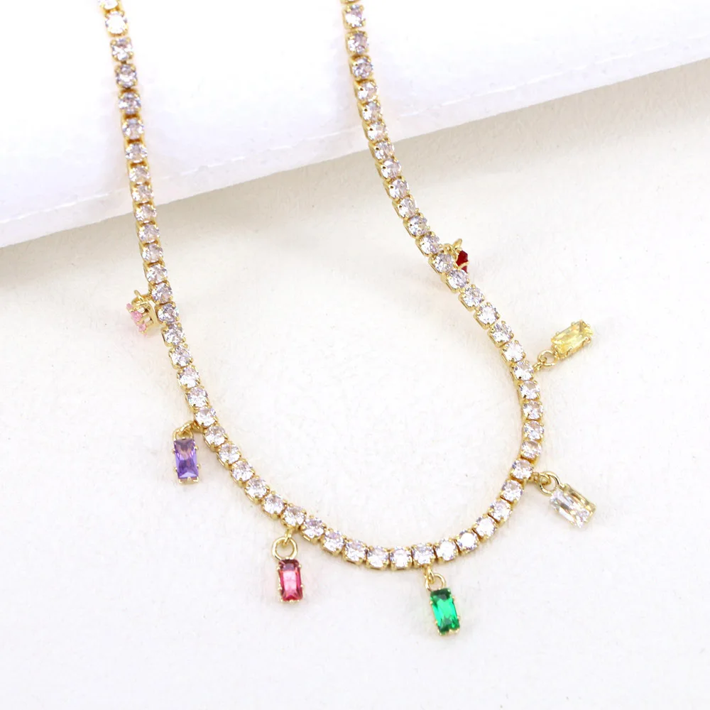 New Trends Iced Out Flower Cut Quality CZ Cubic Zirconia Crystal Tennis Chain Collar Necklace Women Gift Wedding Party Jewelry