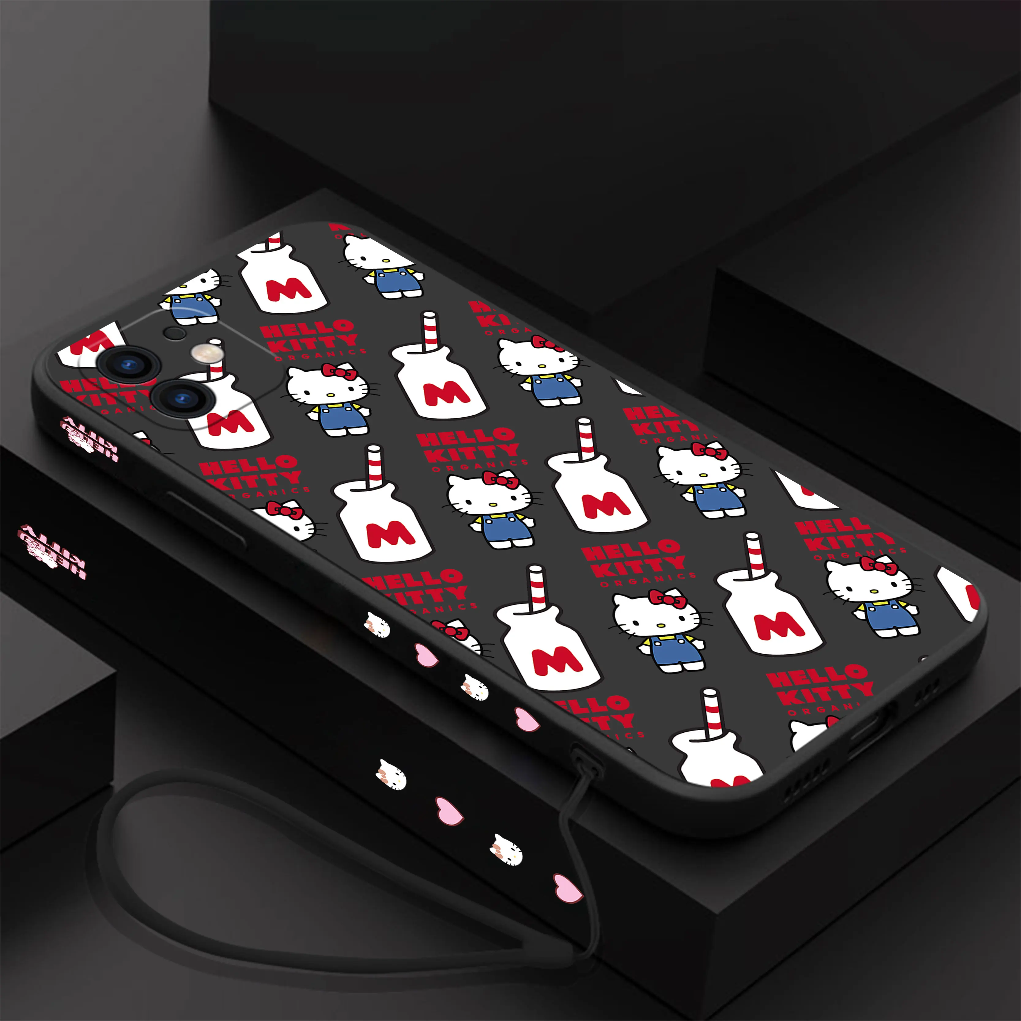 thumbnail image 1 of Sanrio-funda de teléfono de Hello Kitty para iPhone, carcasa divertida de silicona con correa de mano para iPhone 15 14 13 12 11 Pro Max Mini X XR XS MAX SE20 8 7 Plus, 1 of 5