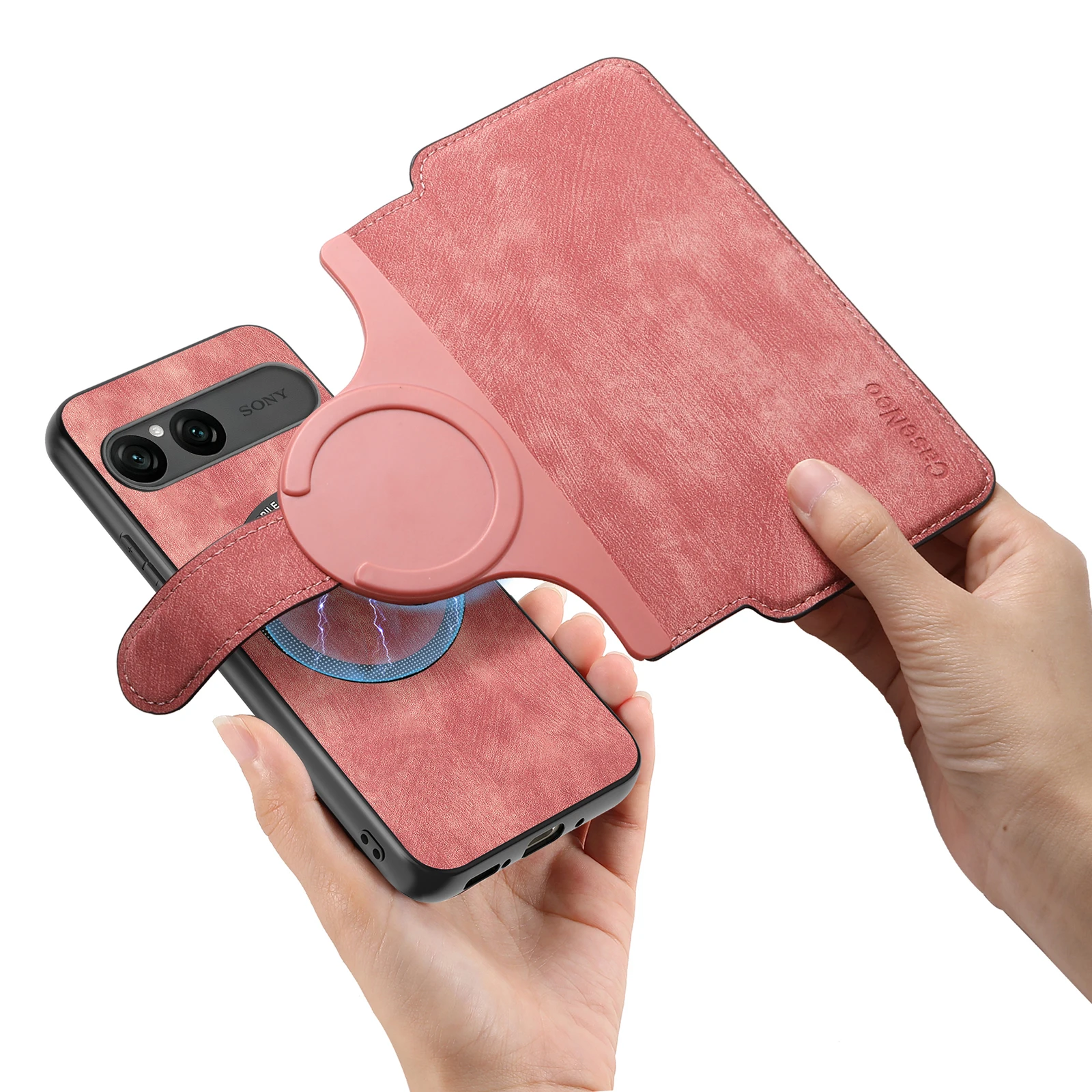 Multifunction Flip Leather Magnetic Wallet Case with Magsafe Removable 2-in-1 Phone Cover