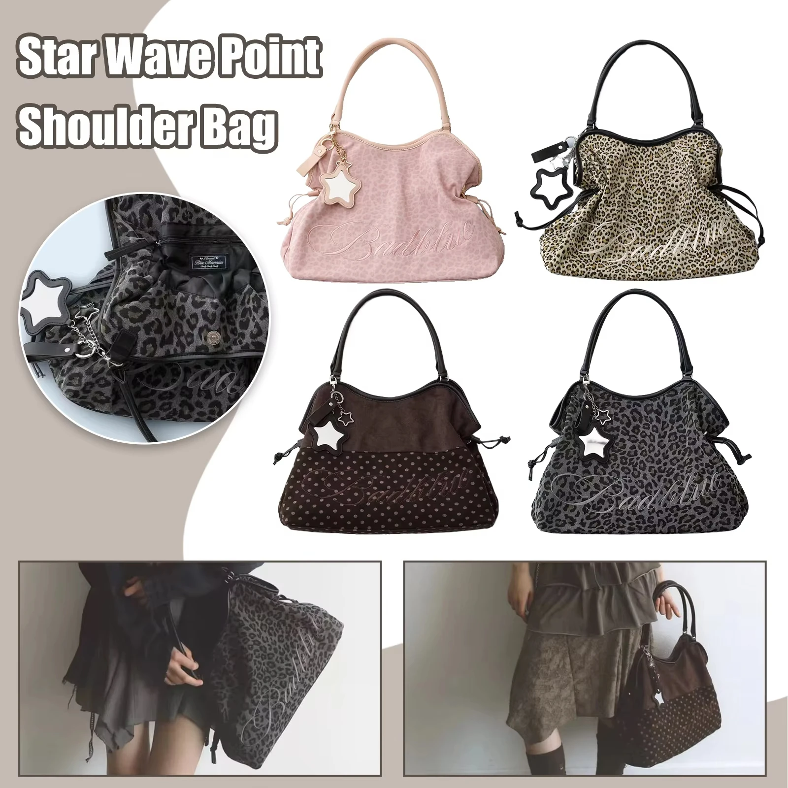 Borsa a Tracolla Coreana BadBlue con Ricamo Leopardato, Grande Capacità, Senza Accessori, Borsa da Donna Trendy Y2K - immagine 5