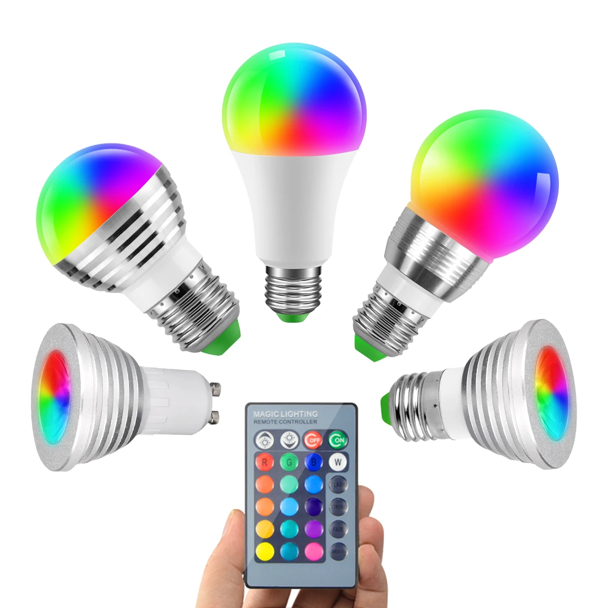 Bombilla LED RGB de 3W, 5W, 7W, 10W, E27, GU10, CA 110V, LED con 24 teclas, atenuador remoto, iluminación nocturna colorida|220v led lamp|led lampled bulb e27 - AliExpress