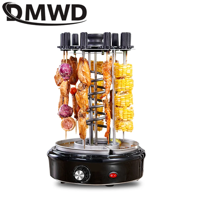 DMWD 1200W Automatic Barbecue Machine Electric Grill Small Household Smoke Free Family Flip Grill Electric Skewer 9/10 Kebabs 2