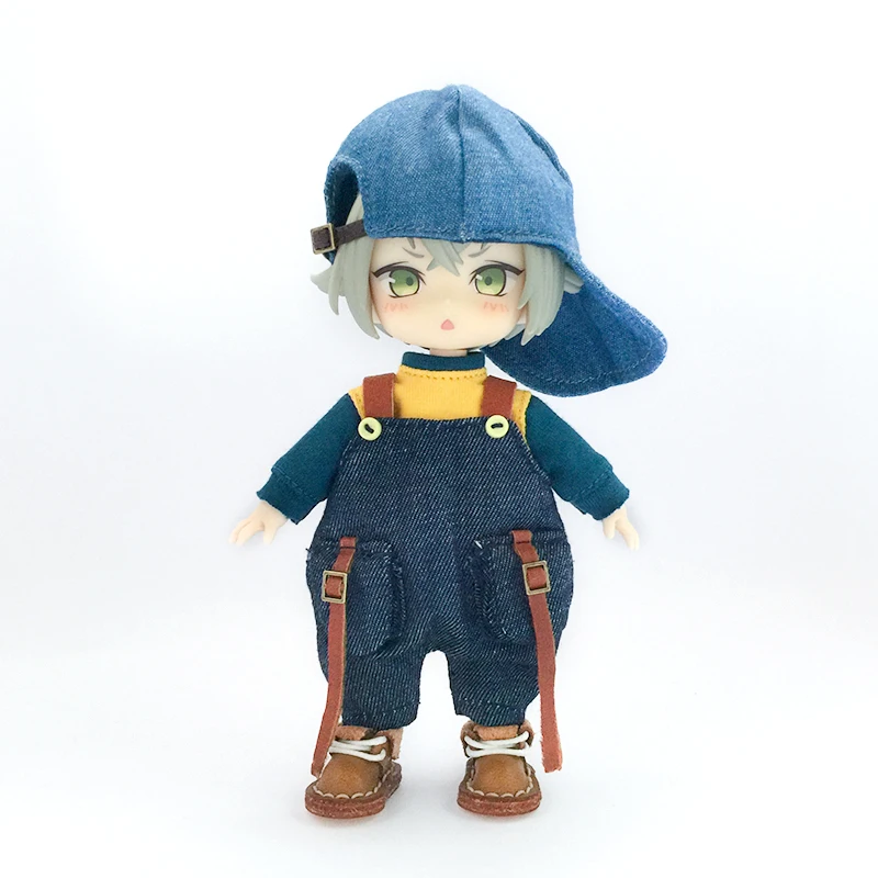 Ob11 Doll Checkered Loose Overalls Clothes Dolls Jeans Suit With Hat + T-Shirt Doll For Molly Gsc Ymy P9 P10 Body Uf Dolls 3