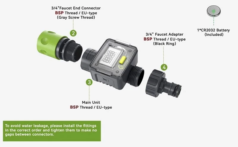 Digital Water Flow Meter Hose Water Meter for Outdoor Garden Hose, Measure Consu