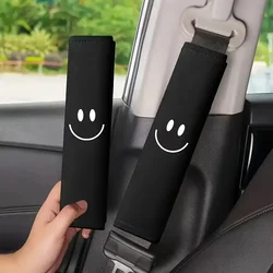 Smiling Embroidered Seat Belt Shoulder Covers - Soft Comfort Car Interior Decor Accessory (Black)
