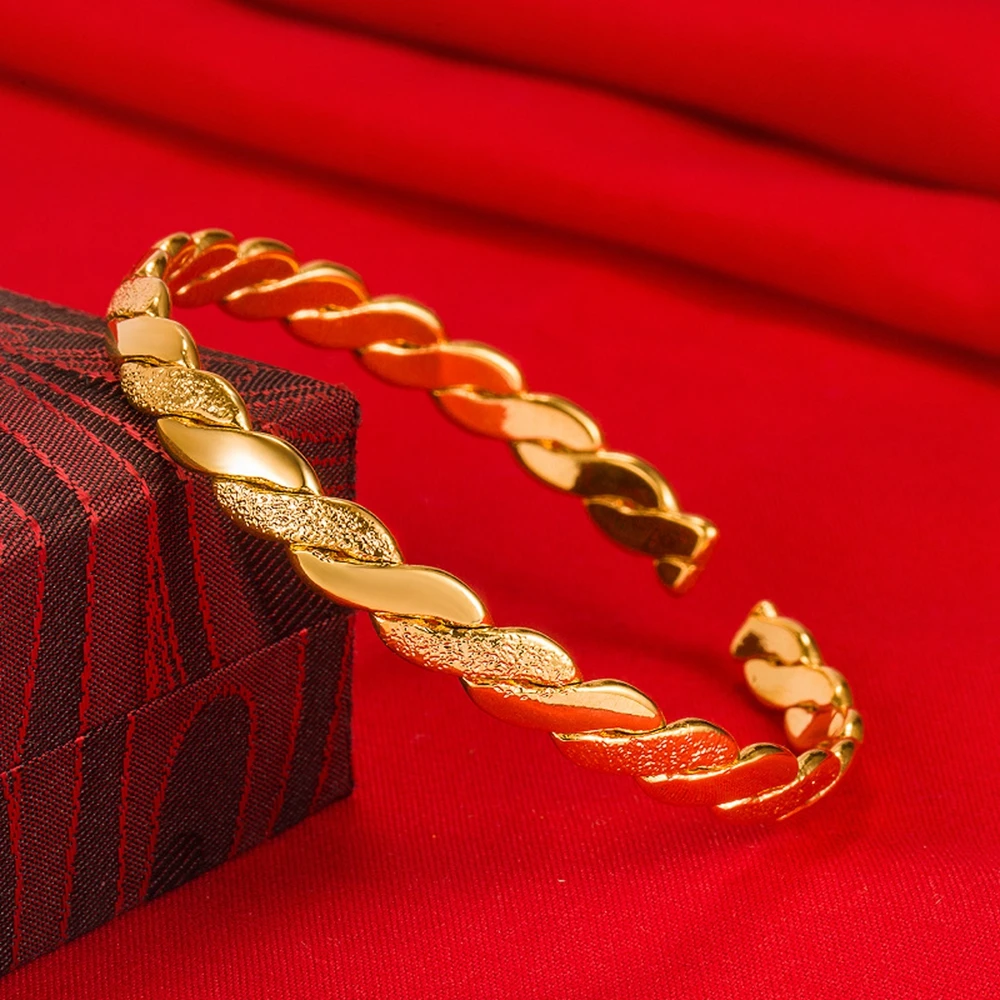 

Twisted Women Cuff Bangle Bracelet 18k Yellow Gold Filled Classic Women Jewelry Line Wrap Bracelet Girlfriend Gift Dia 60mm