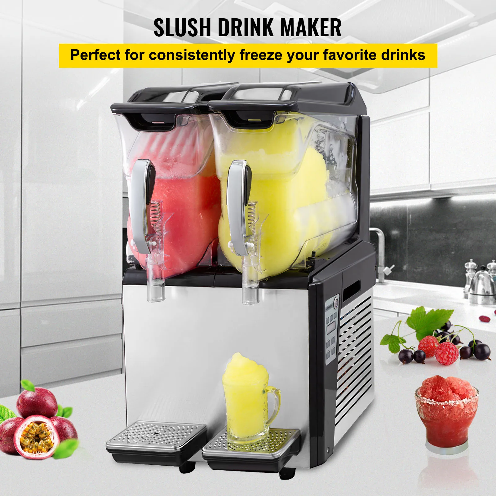 VEVOR 110V Slushy Machine Double Bowl Margarita Frozen Drink Maker Automatic Clean for Supermarkets Cafes Restaurants Snack Bars 2
