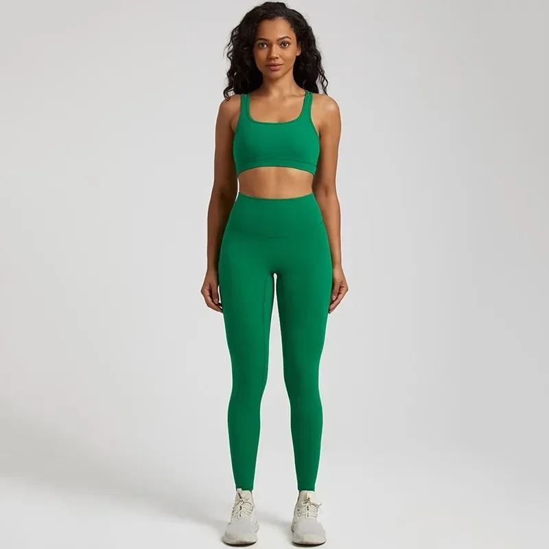 Lemon Gym Fitness Yoga Set Legging Back Cross Sport Bra Top 2pc Suit Comprehensive Training Jog Womencutout Tie Round Neck