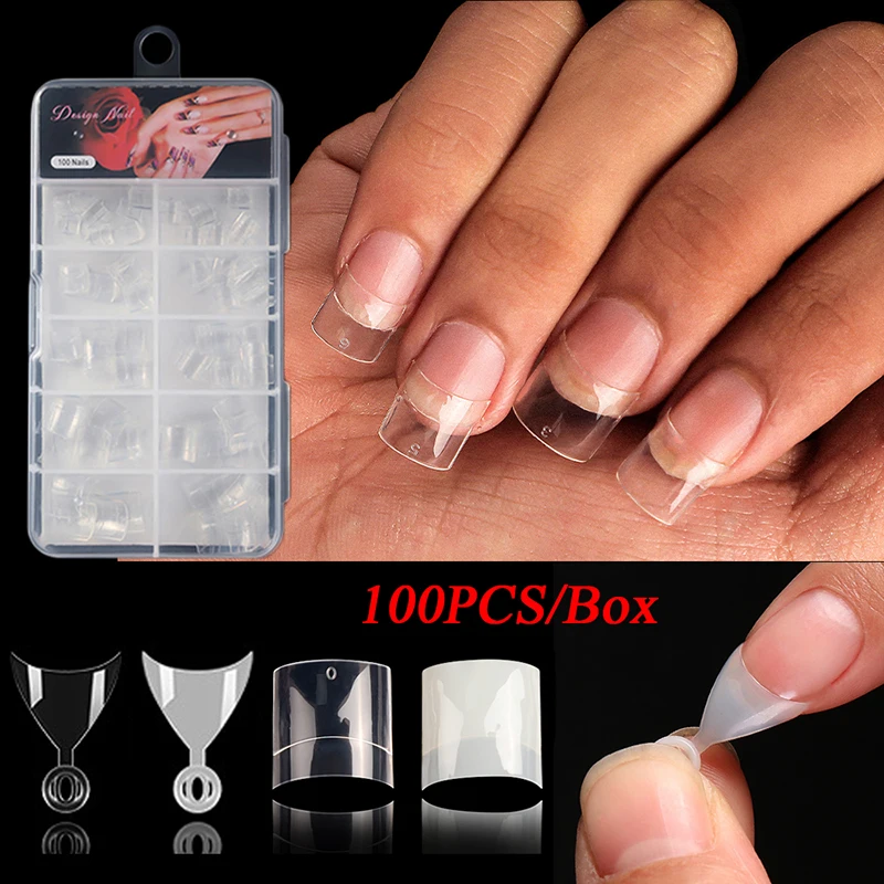 

100PCS/Box Fake Nails Half Cover Nail Tips Transparent Press On Short Nails Tips Natural Extension DIY Manicure Art Accessories