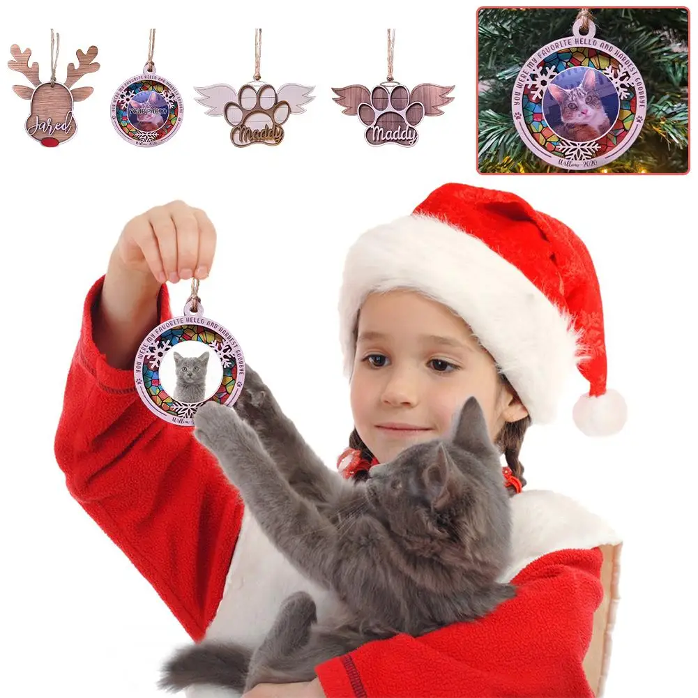 

Custom Name Cartoon Cat Dog Pawprint For Pet Lover Personalised Christmas Pendants Wooden Ornaments For Xmas Tree New Year D2O6