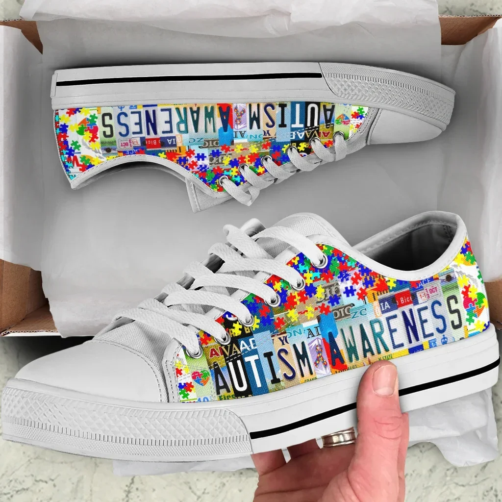 Autism Awareness Women Canvas Shoes Colorful Casual Canvas Shoes Women Fashion Student Sneakers Non-slip Comfortable Shoes