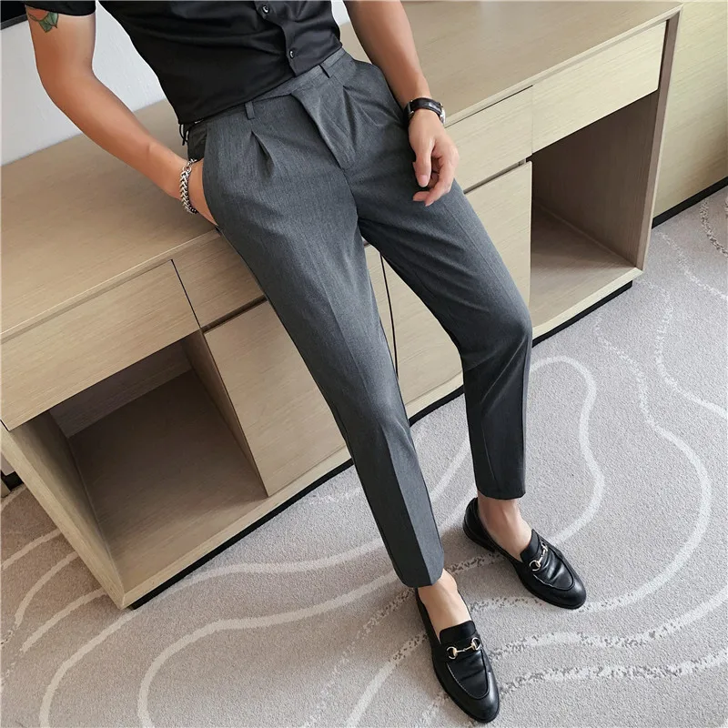 High Quality Elasticity Suit Pants Men Formal Business Office Social Dress  Pants Slim Fit Casual Wedding Ankle Trousers Pantalon