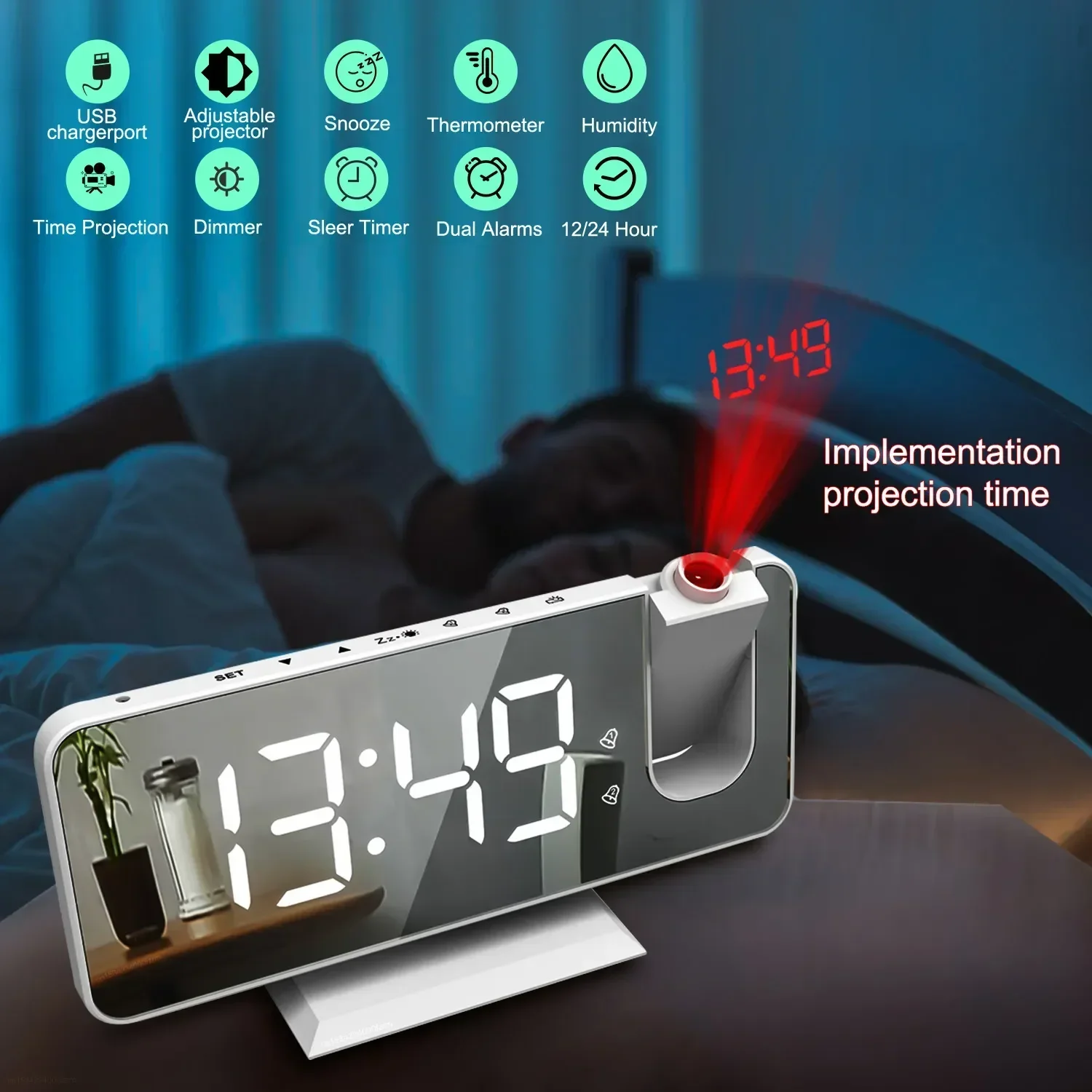 

Hot SaleTwo Alarm Options LED Digital Smart Alarm Clock Watch Table Electronic Desktop Clocks USB Wake Up Time Projection Snooze