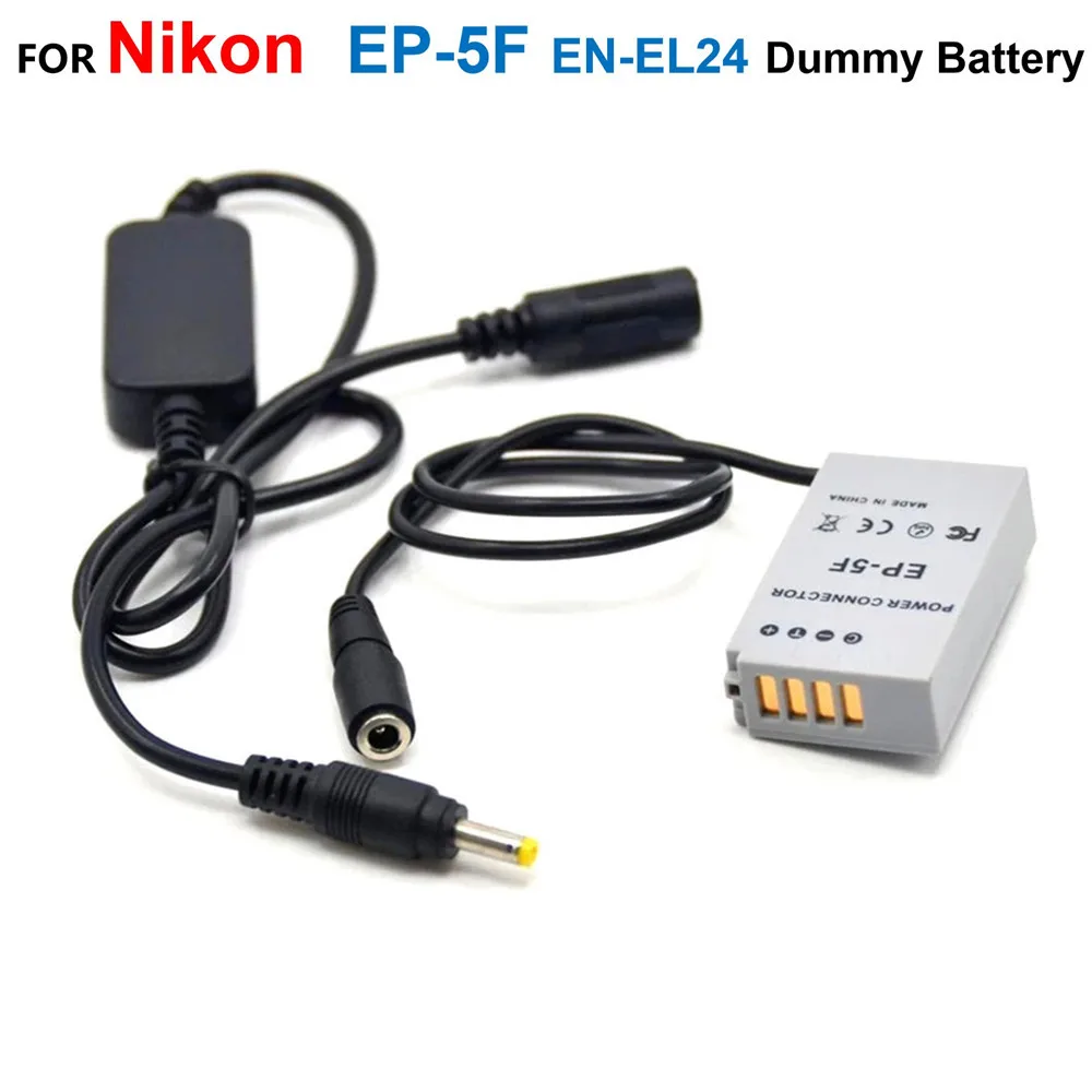 

EP-5F DC Coupler EN-EL24 Fake Battery+12V-24V Step-Down Charger Cable EH-5 DC Adapter Cable For Nikon 1 J5 1J5 Digital Cameras