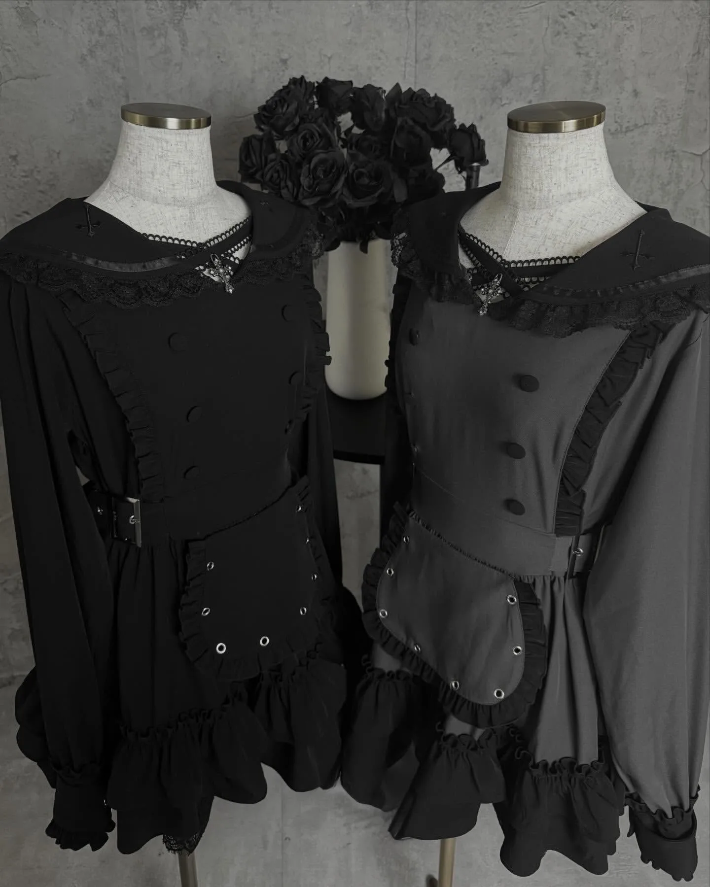 Women's Gothic Navy-Collar Maid Dress Set