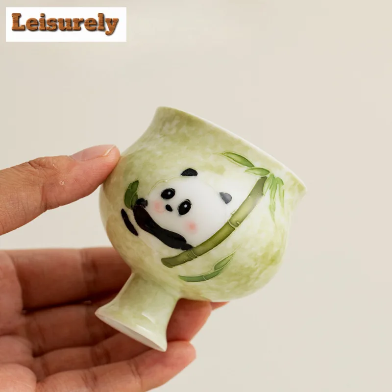 Hand-painted Panda High Foot Teacup Zen Tea Bowl Tea Cup Set Tea-tasting Meditation Cup Jianzhan Master Cups Tea Services Saucer