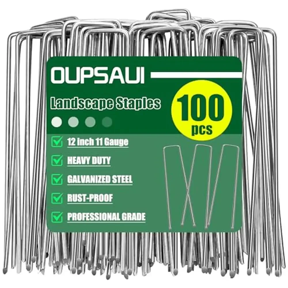 100 Pack 12" 11G Galvanized Landscape Stakes Garden Metal Pins Weed Barrier Fence Versatile Outdoor Tool Christmas Decoration &