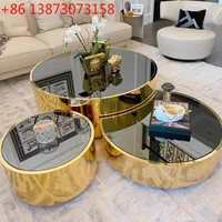Table basse en verre et acier inoxydable, style moderne et simple, pour salon, petit appartement, villa, luxe léger, ronde 1