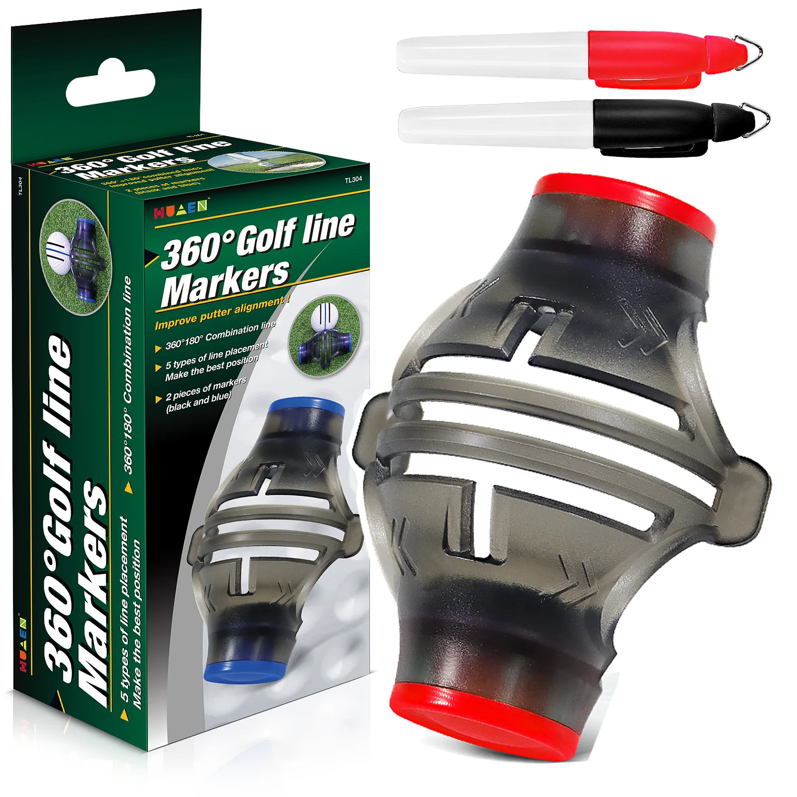 

3-Line Golf Ball Line Marker 360 Degree Rotation Drawing Tool Marks Pens Set Template Alignment Putting Marking Liner Tools