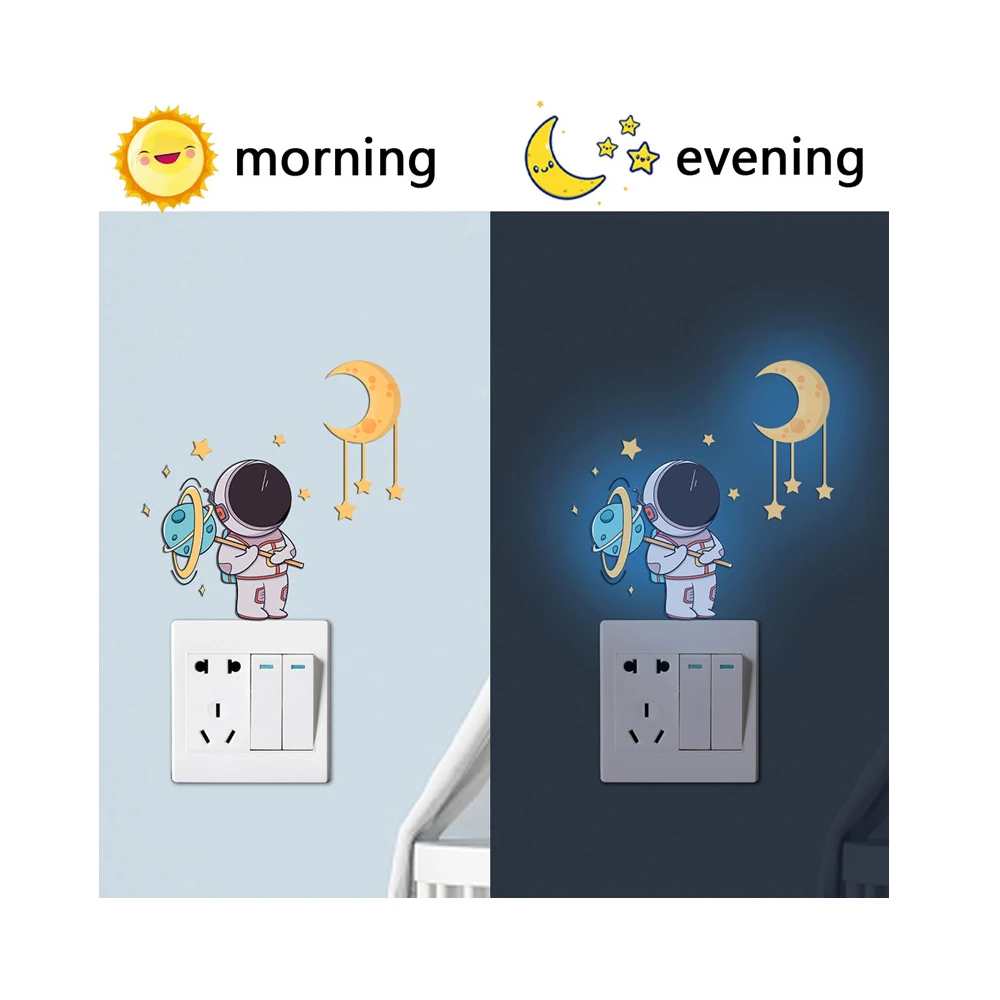 Luminous Self-Adhesive Home Switch Wall Stickers Astronaut Star Moon Glow In The Dark DIY Decal Kids Bedroom warning stickers warning decal