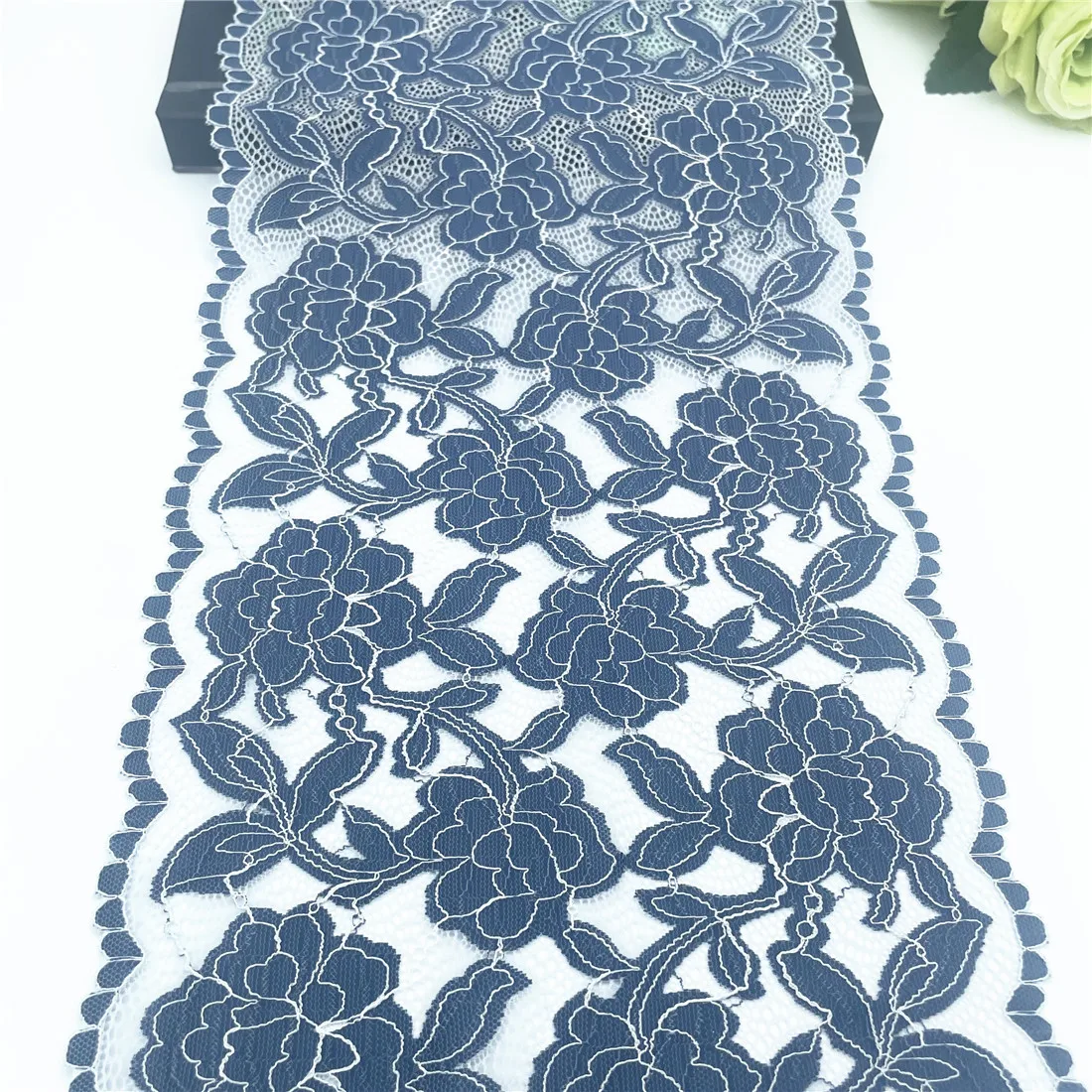 3y/lot Width 23cm Pretty Floral Blue Elastic Lace 1