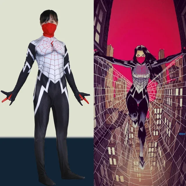 

Amazing Cindy Moon Silk Spider Woman Cosplay Superhero Zentai Outfits Bodysuit Girls Spider Jumpsuits Halloween Costume Adult